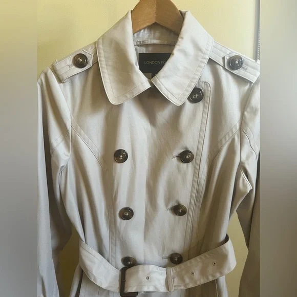 London Fog Trench Belted Raincoat Light Beige Size M - Picture 5 of 15